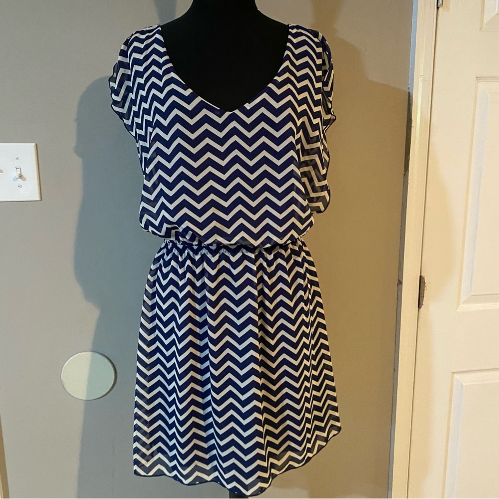 Speechless Blue and White Chevron Dress